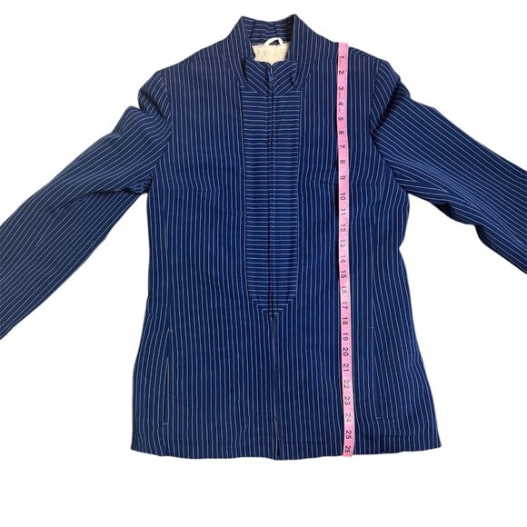 70s Vintage Spinnerin Jacket MEDIUM Blue and White Stripes Virgin Wool - Picture 12 of 12